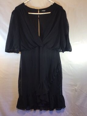 Exspress Black chiffon ruffle dress Large dark coquette soft goth  witchy midi